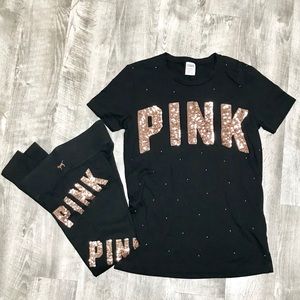 PINK Black & Blush Gold Top & Leggings